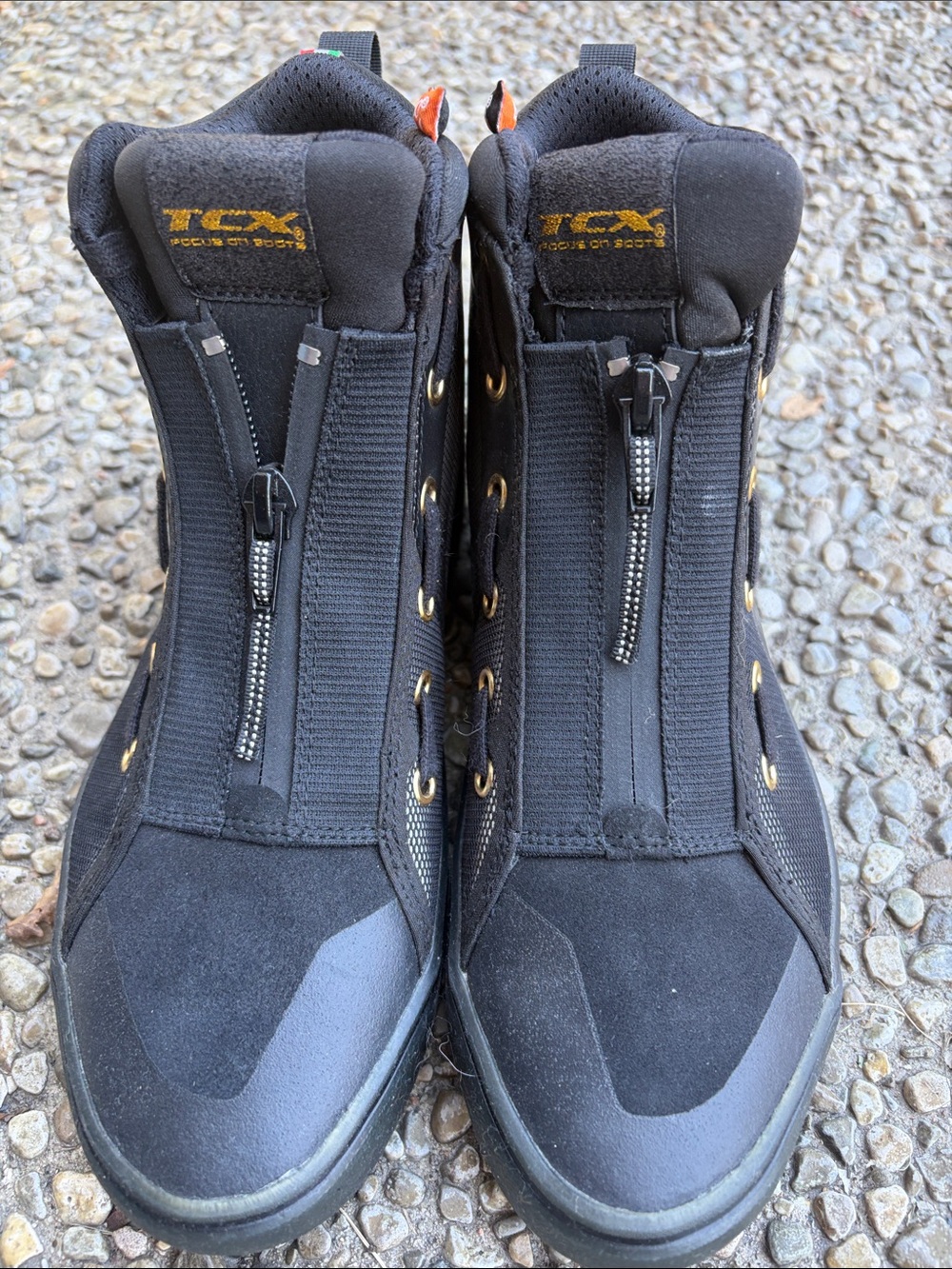 TC Black Womens Front-Zip Riding Boots with Gold Accents